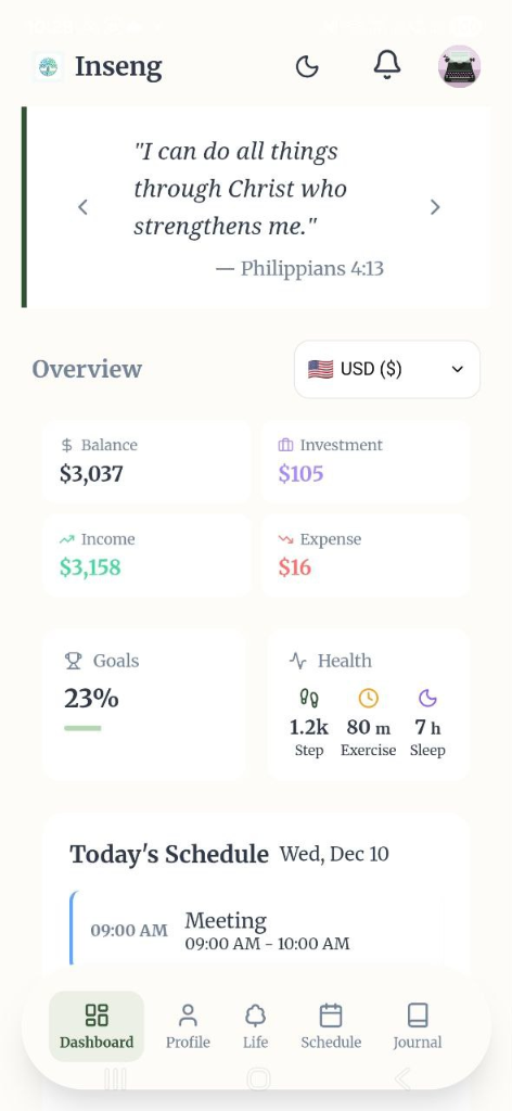 Inseng App Interface